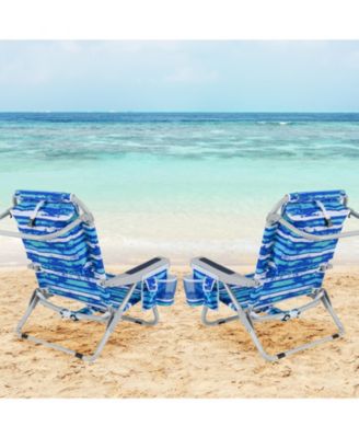 Foldable Backpack Beach Chair with Cup Holder and Storage Pockets Set of 2