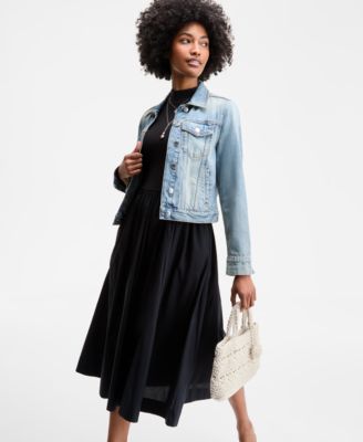 On 34th Womens Trucker Jacket High Neck Sleeveless Midi Dress Crochet Medium Tote Bag Alaynaa Pointed Toe Bo In Silver
