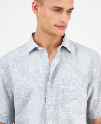 Men's Sand Desert Leaf-Print Linen Blend Shirt