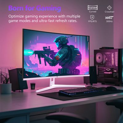 UG27H-White 27 inch 1080P Full HD 1920 x 1080 300 Hz 1 ms Curved Gaming Monitor, 16.7 Million Display Colors, FreeSync, Ultra-Slim Beze