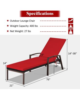 2 PCS Patio Rattan Chaise Lounge Chair Outdoor Reclining Chaise Sun Lounger