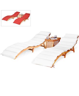 3 PCS Folding Eucalyptus Lounge Chair & Table Set w/ Double-sided Cushion