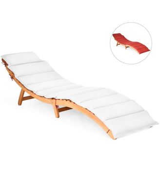 2PCS Outdoor Folding Chaise Eucalyptus Lounge Chair w/ Double-sided Cushion