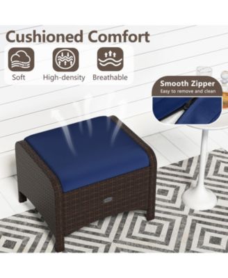 2 Pieces Outdoor Patio PE Wicker Ottomans with Removable Cushions