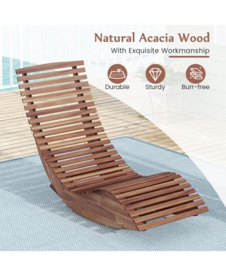 Acacia Wood Patio Chaise Lounge Chair Outdoor Rocking Chair w/ Slatted Design