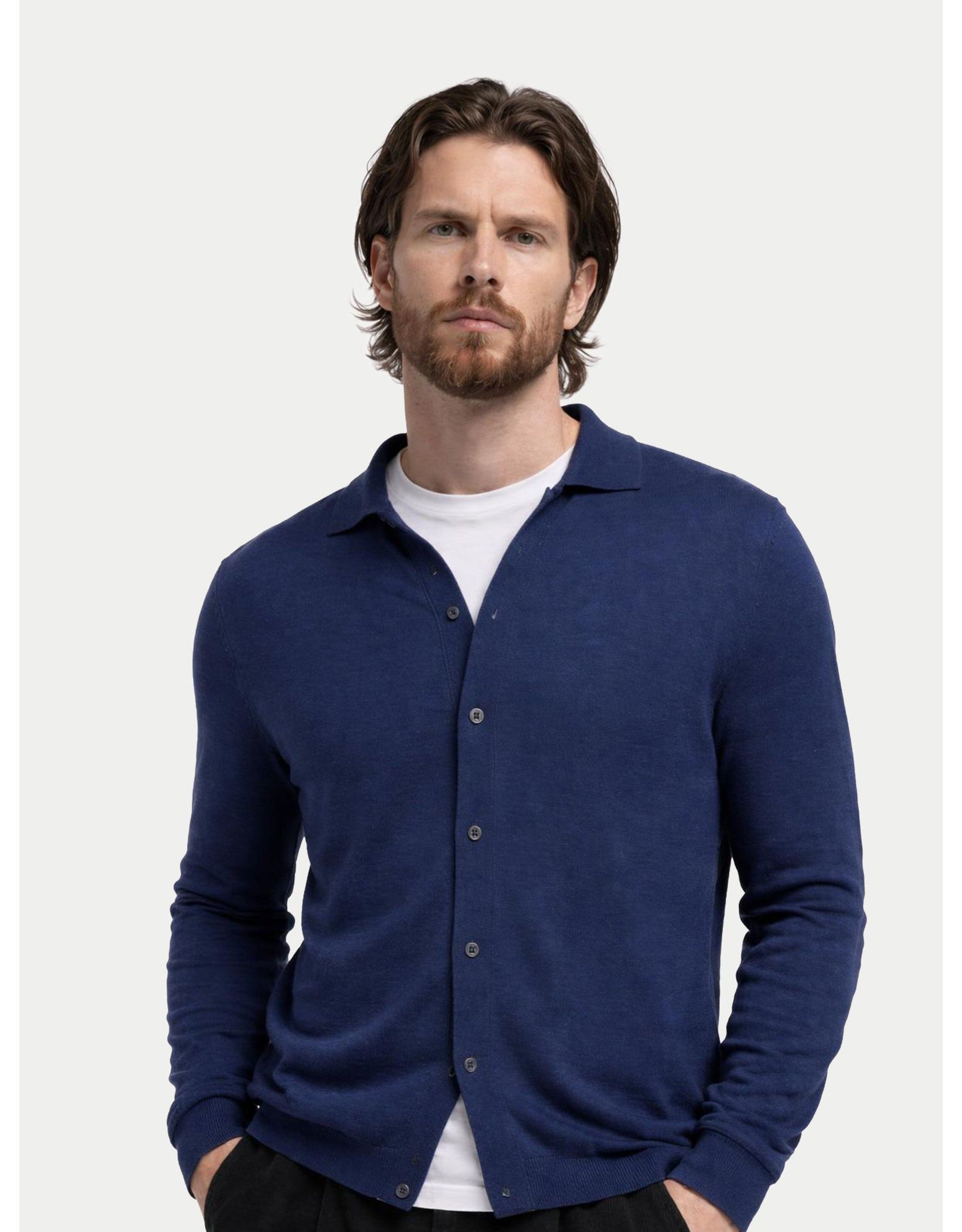 Men's Cashmere Silk Polo-Neck Cardigan