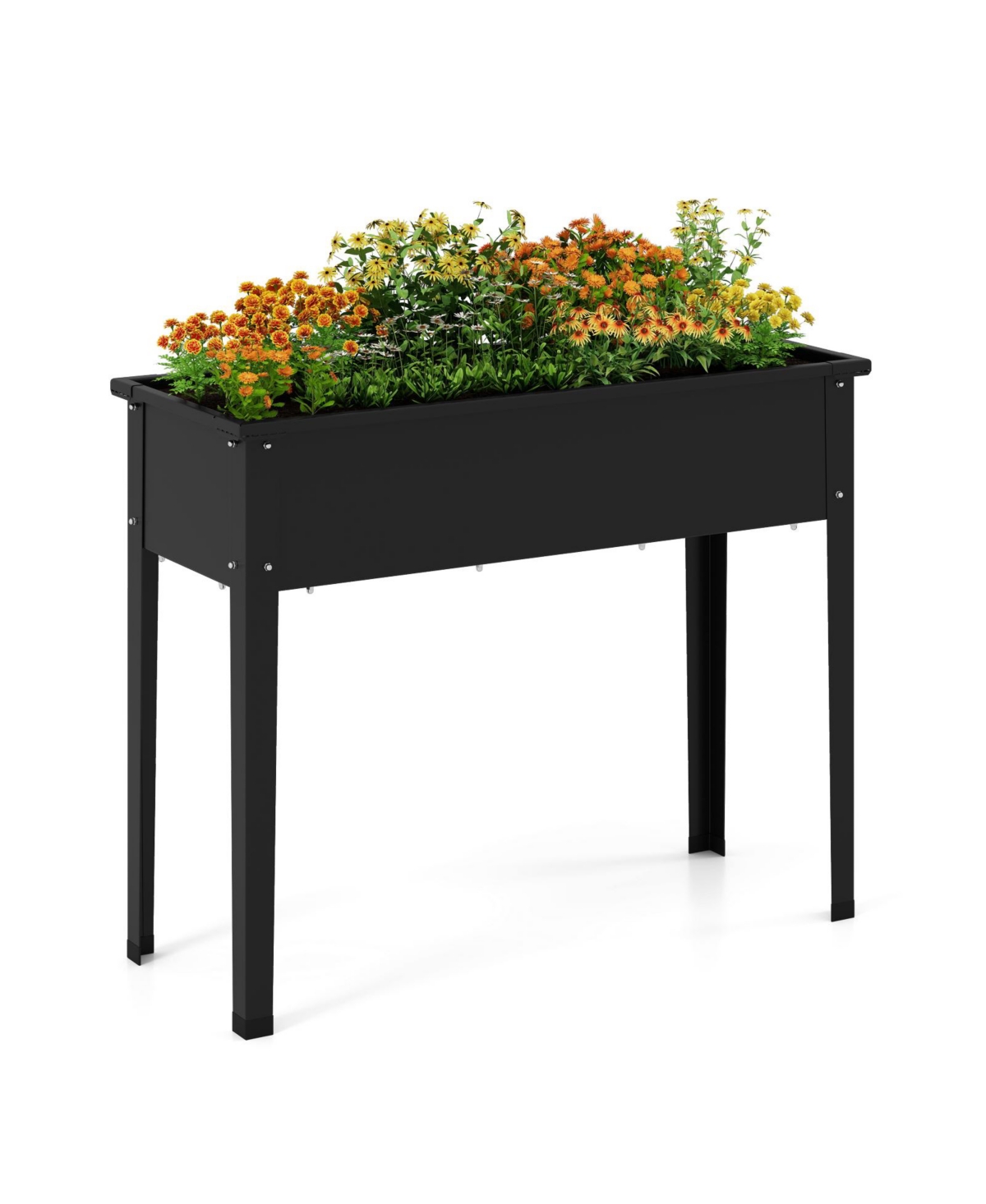 Raised Garden Bed Elevated Metal Planter Box with Legs Drainage Holes - Black