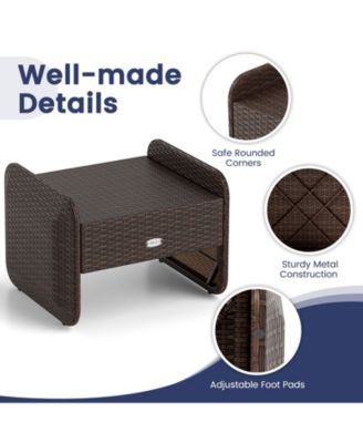 2-Piece Outdoor PE Wicker Ottomans with Removable Cushions for Patio or Garden