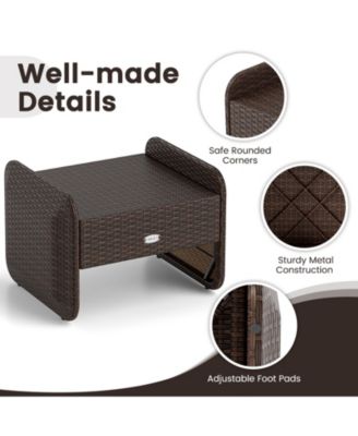 2-Piece Outdoor PE Wicker Ottomans with Removable Cushions for Patio or Garden