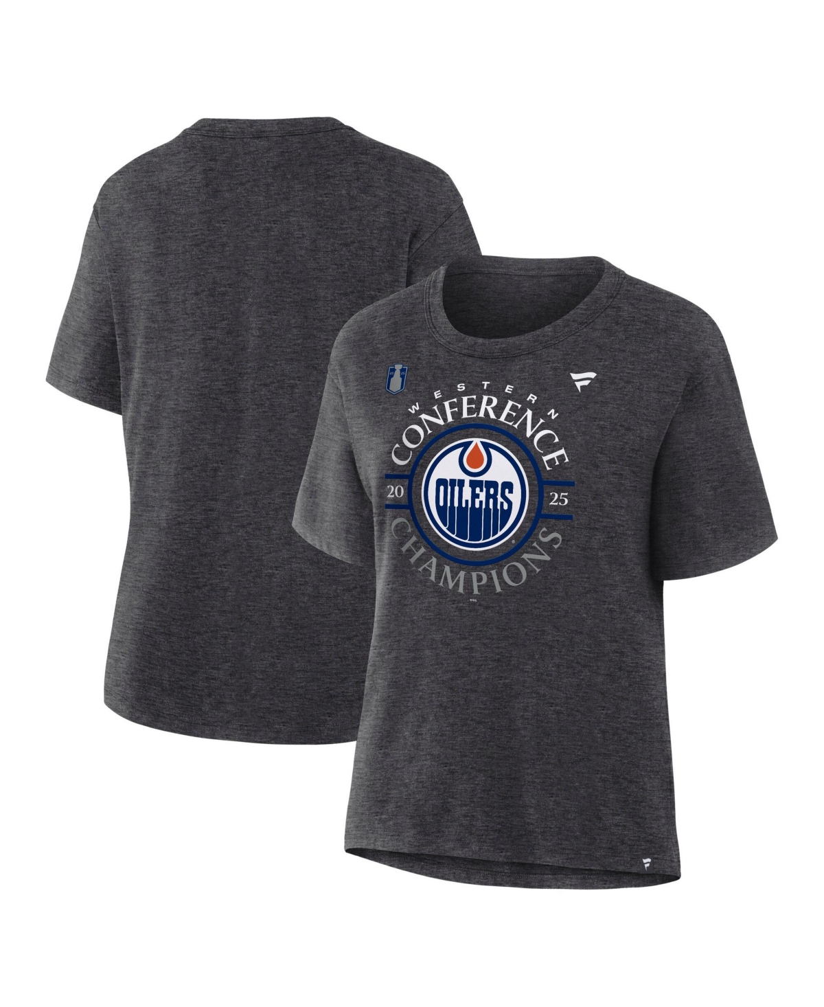 Women's Heather Charcoal Edmonton Oilers 2025 Nhl Western Conference Champions Locker Room T-Shirt - Heather Charcoal