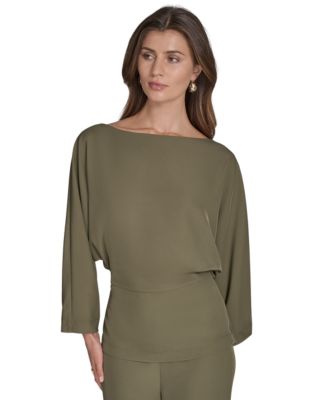 Halston - Women's Peplum 3/4-Sleeve Boat-Neck Top