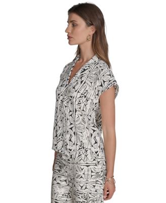 Women's Printed V-Neck Cap-Sleeve Top