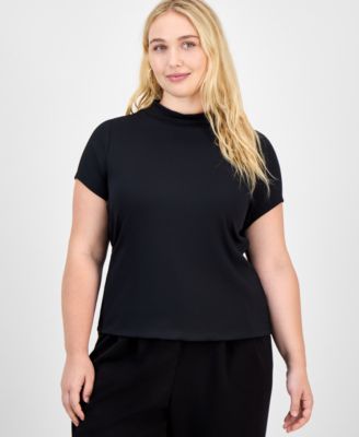 Bar III - Trendy Plus Second-Skin Short-Sleeve Mock-Neck Top
