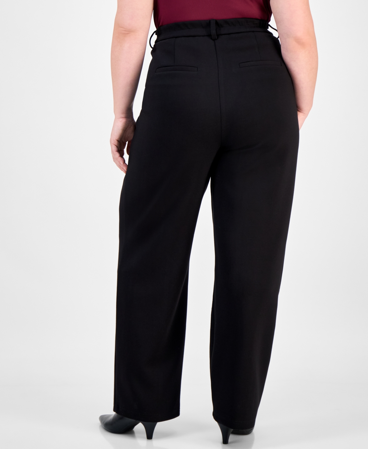 Bar Iii Trendy Plus Scuba Wide-leg Pants, Macy's Exclusive In Black