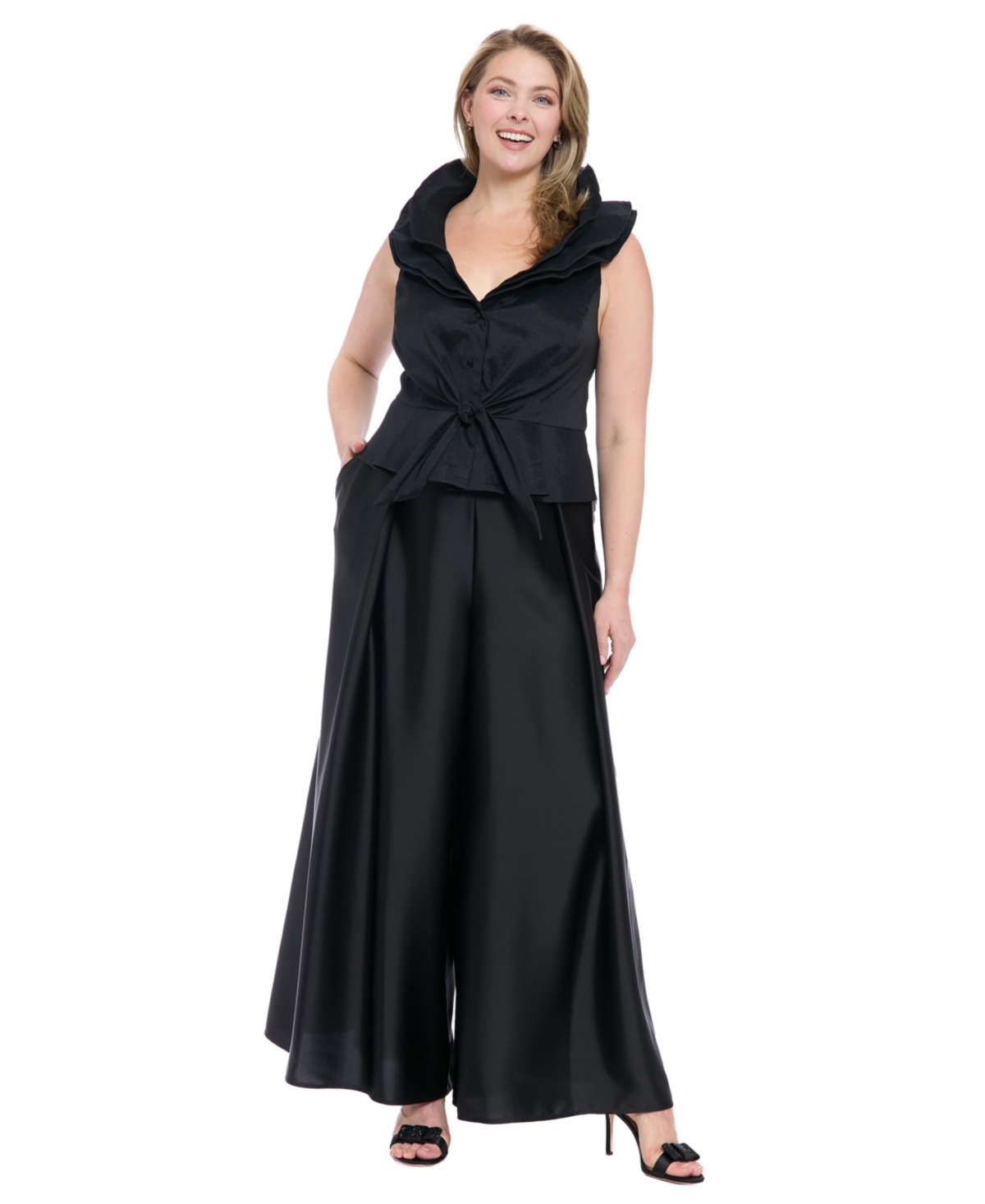 Muse Plus Sleeveless Knot-Front Taffeta Top