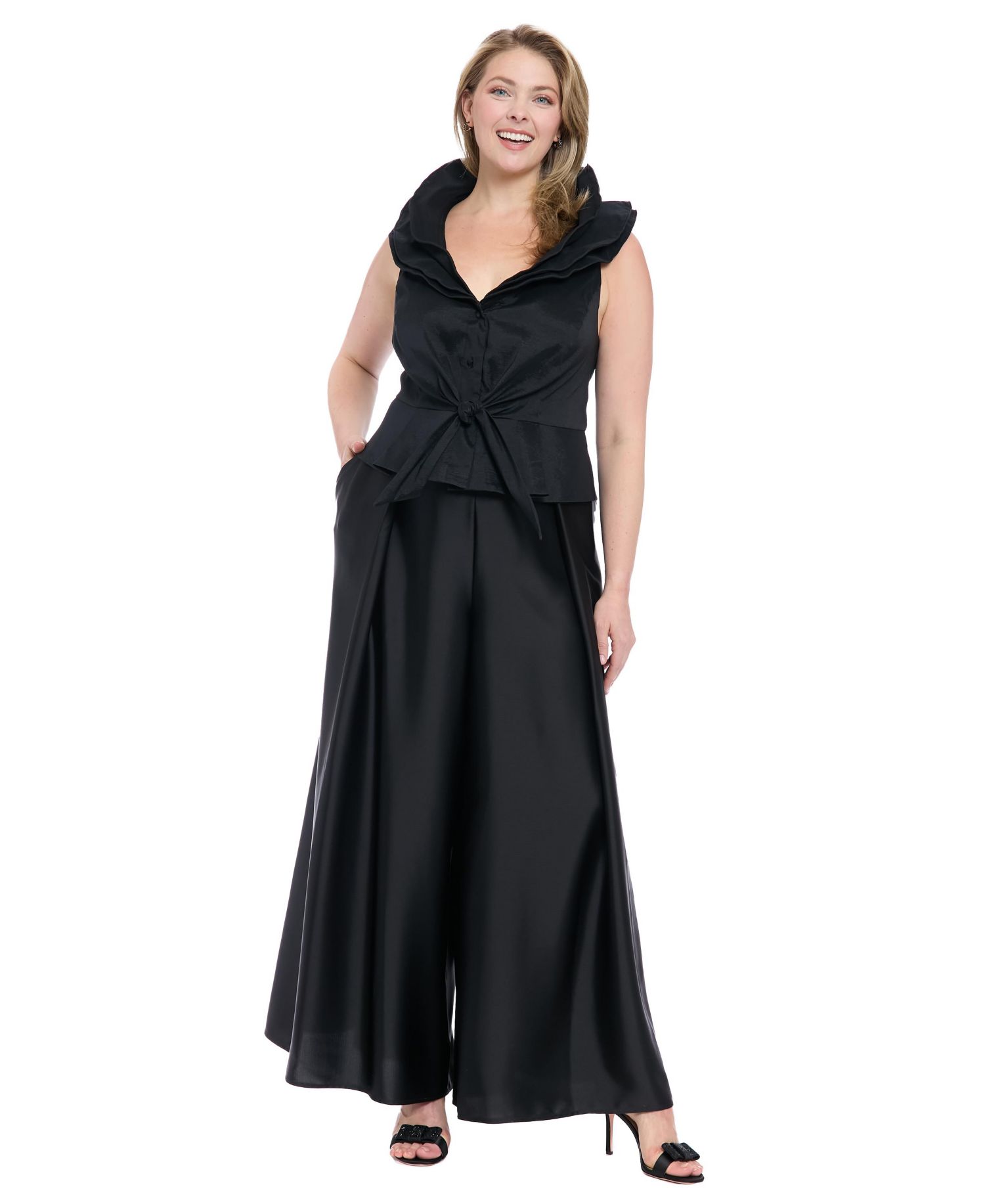 Plus Size Sleeveless Knot-Front Taffeta Top
