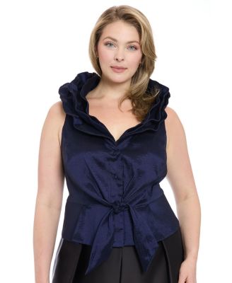 Plus Size Sleeveless Knot-Front Taffeta Top