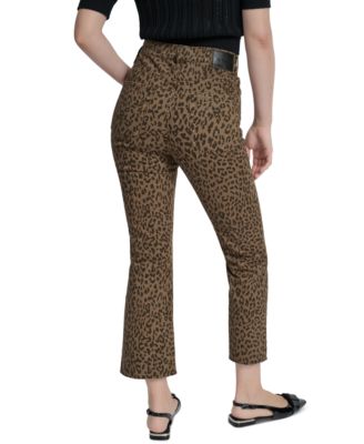 Women's Animal Print High Rise Cropped Flare Jeans