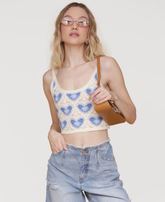 Women's Cropped Crotchet Heart Top