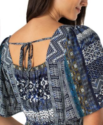 Women's Square-Neck Elbow-Sleeve Woven Maxi Dress