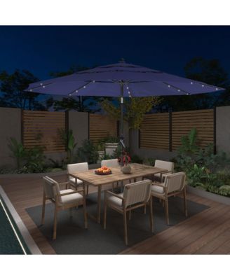 10 FT Patio Umbrella with Solar Lights 3-Tier Outdoor Table Umbrella Market Umbrella Pool Umbrella Outdoor Umbrellas for Patio, Red