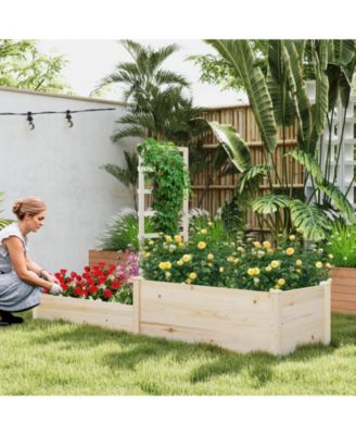 Raised Garden Bed with Trellis and 2 Elevated Planter Boxes for Space-Saving Vertical Gardening