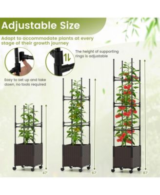Raised Garden Bed with Plant Box Trellis and Lockable Wheels Adjustable Height