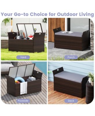 Outdoor Bench with Hand-woven PE Rattan Wicker and Side Handles