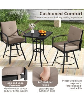 3 Pieces Patio Swivel Bar Set with Soft Cushions and Umbrella Hole