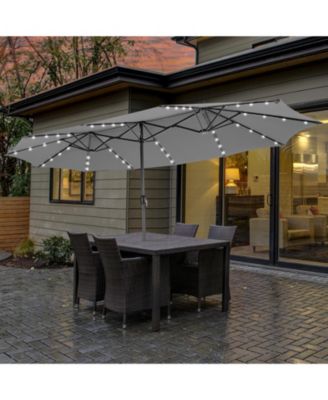 Twin Patio Umbrella with 48 Solar LED Lights for Outdoor Garden or Deck