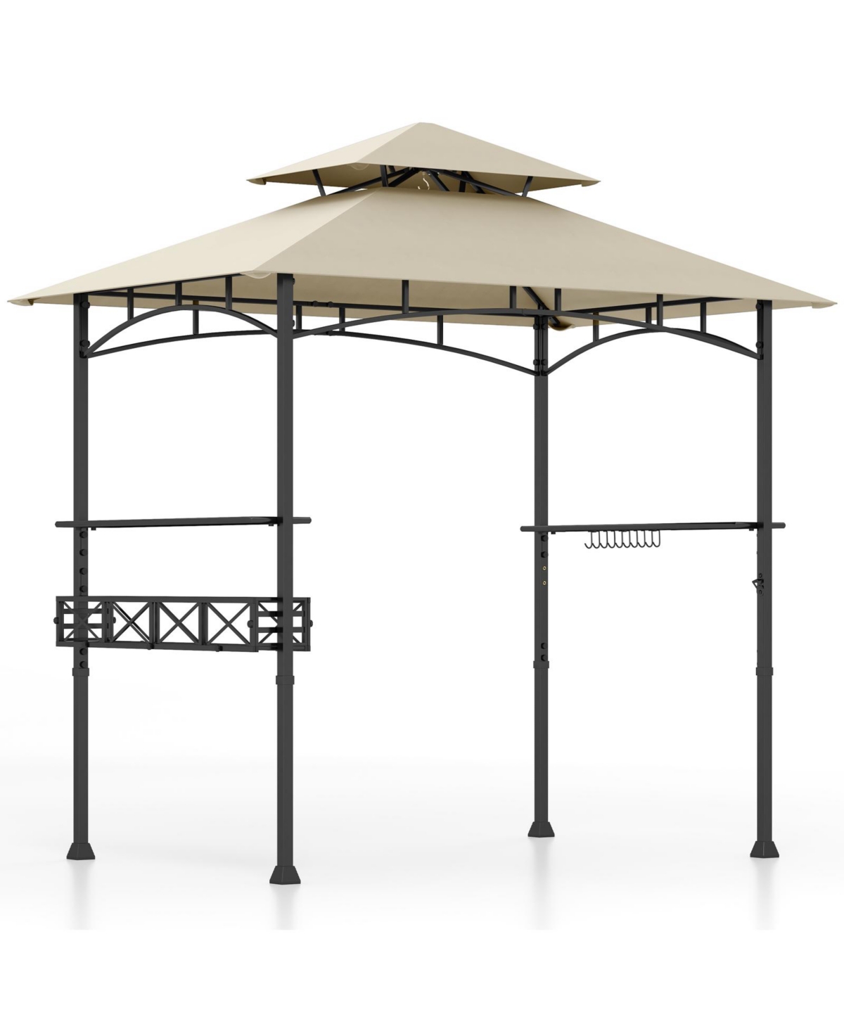 Outdoor Grill Gazebo with 2 Side Shelves and 10 Hooks - Brown