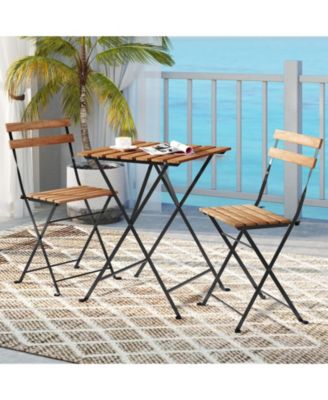 3 Piece Patio Acacia Wood Bistro Set with Slatted Seat and Tabletop