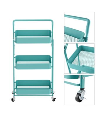 4 tier Rolling Utility Cart with Lockable Wheels, Adjustable Baskets Metal Storage Cart for Home Kitchen