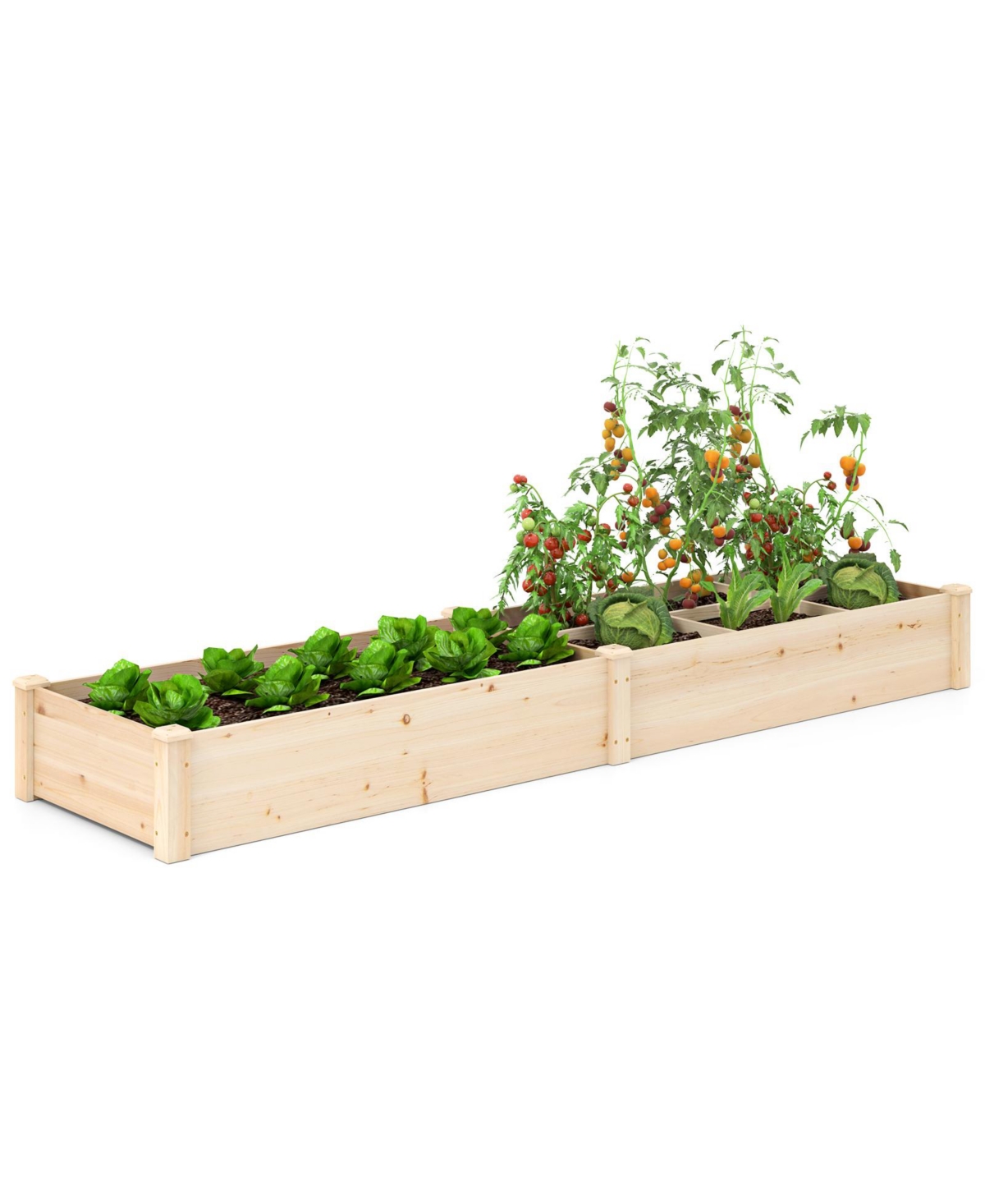 Raised Open-Ended Base Garden Bed with 2 Planter Boxes Divider - Natural