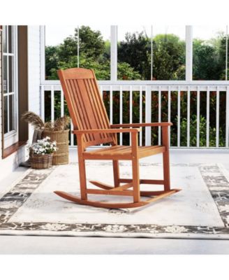 Outdoor Rocking Chair with High Back and Slatted Seat for Comfortable and Classic Patio Relaxation