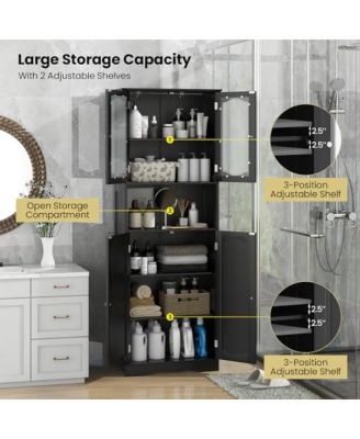 64.5 Inches Tall Bathroom Storage Cabinet with Frost Glass Doors and Shelves