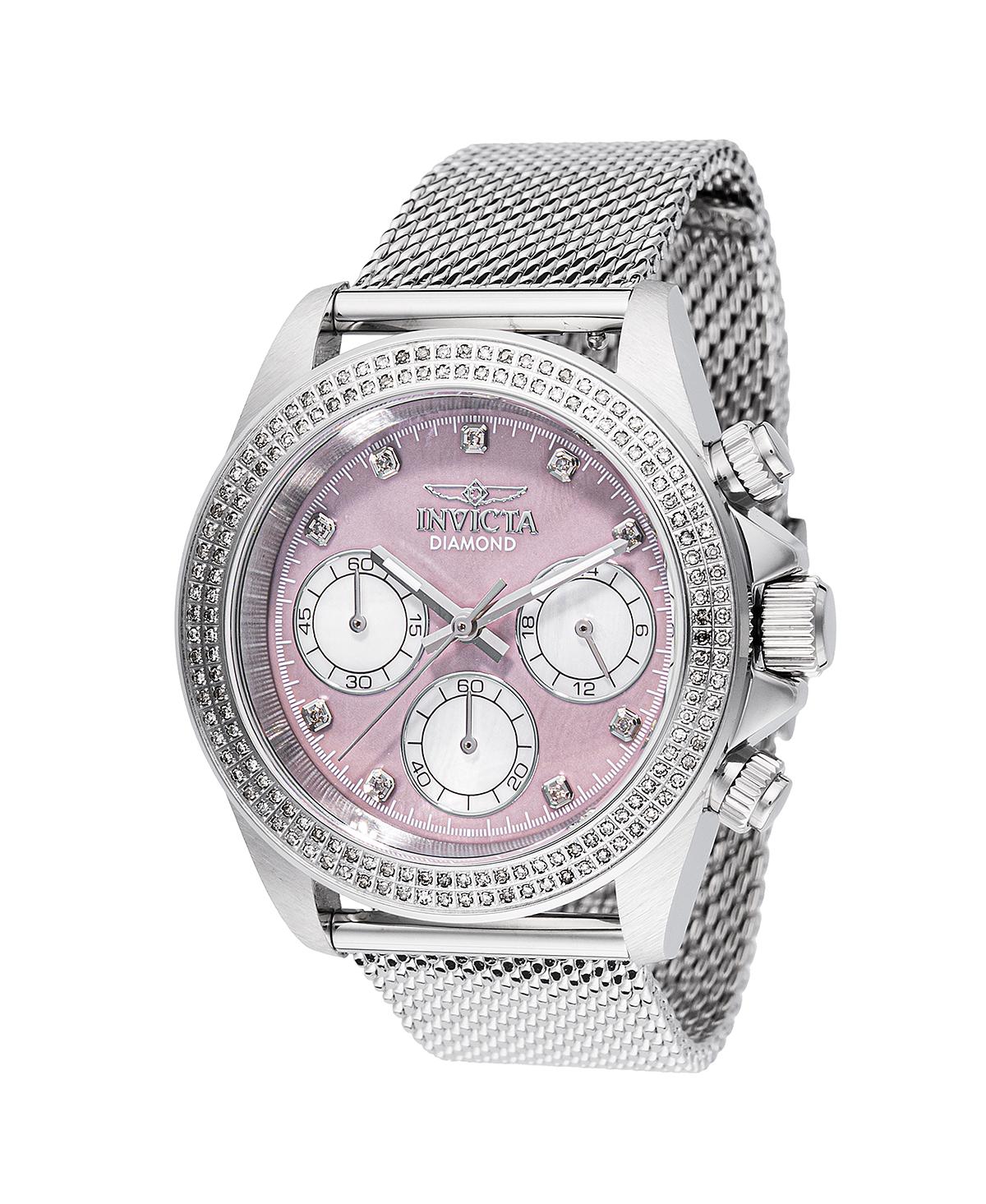 Women's 48758 Elite Diamond Quartz Chronograph Pink, White Dial Watch - Silver