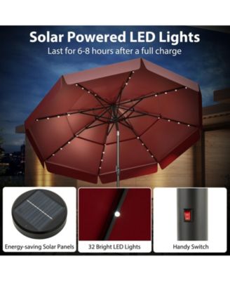 Solar Patio Umbrella with 3-Tier Vented Canopy for Outdoor Tables and Seating