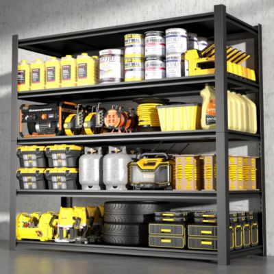59inch Wide Black Metal Shelves with 5 Removable Dividers Large Capacity Strong Load Bearing for Garage