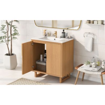 30.1inch Bathroom Vanity Set with Sink Solid Wood Frame Cabinet Soft Close Doors Large Storage