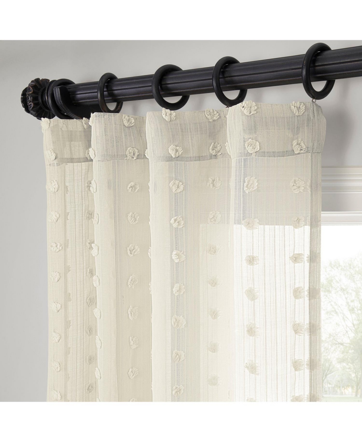 Half Price Drapes Strasbourg Dot Cream Geometric Patterned Faux Linen Sheer Curtain