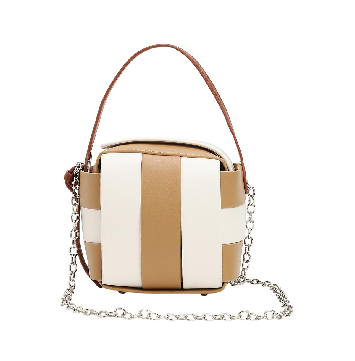Women's The Panel Verva Hand Bag - Camel Brown & Ivory White - White