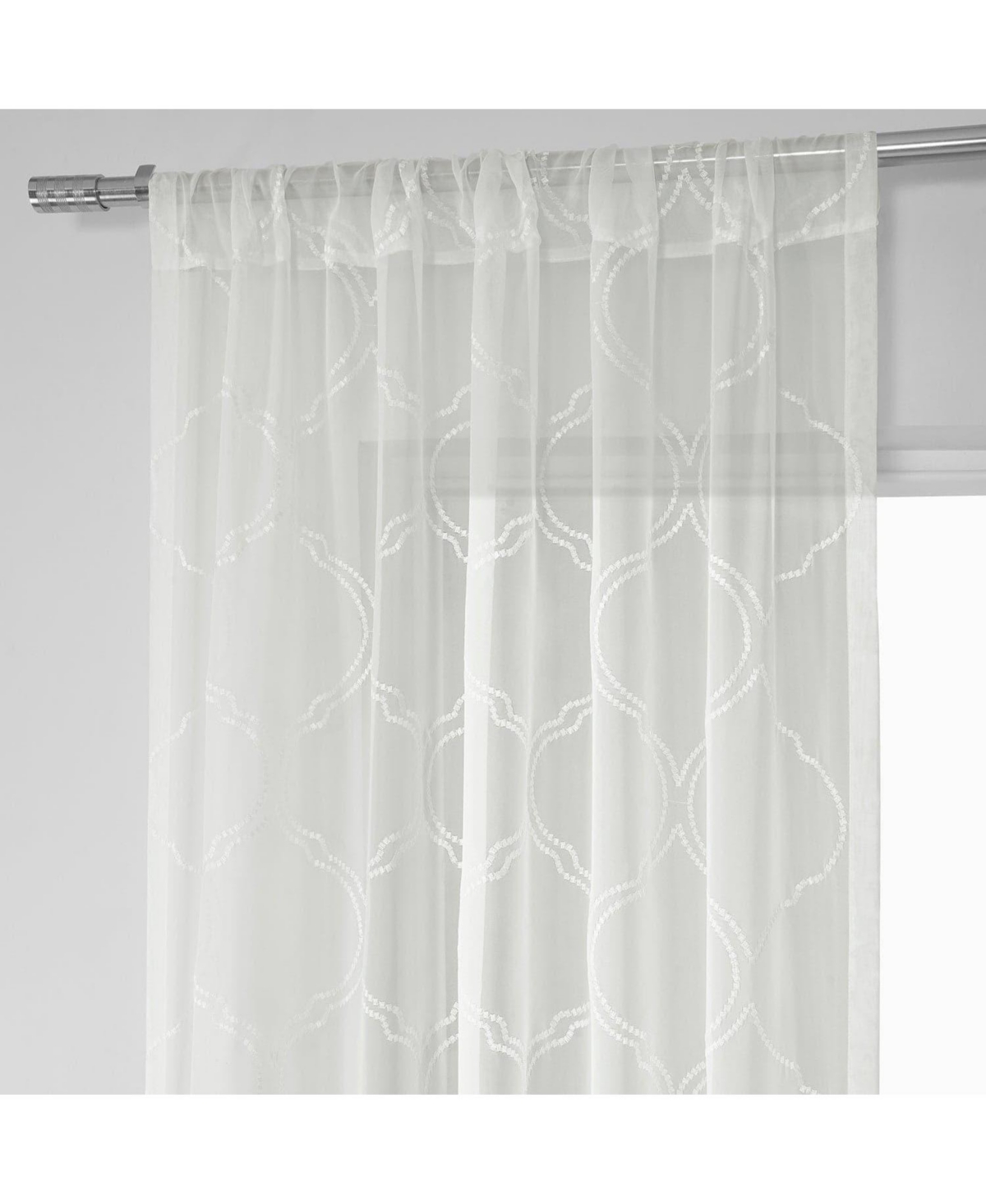 Half Price Drapes Florentina White Embroidered Geometric Sheer Curtain