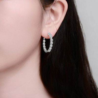Clear Cubic Zirconia Encrusted Hoop Earrings