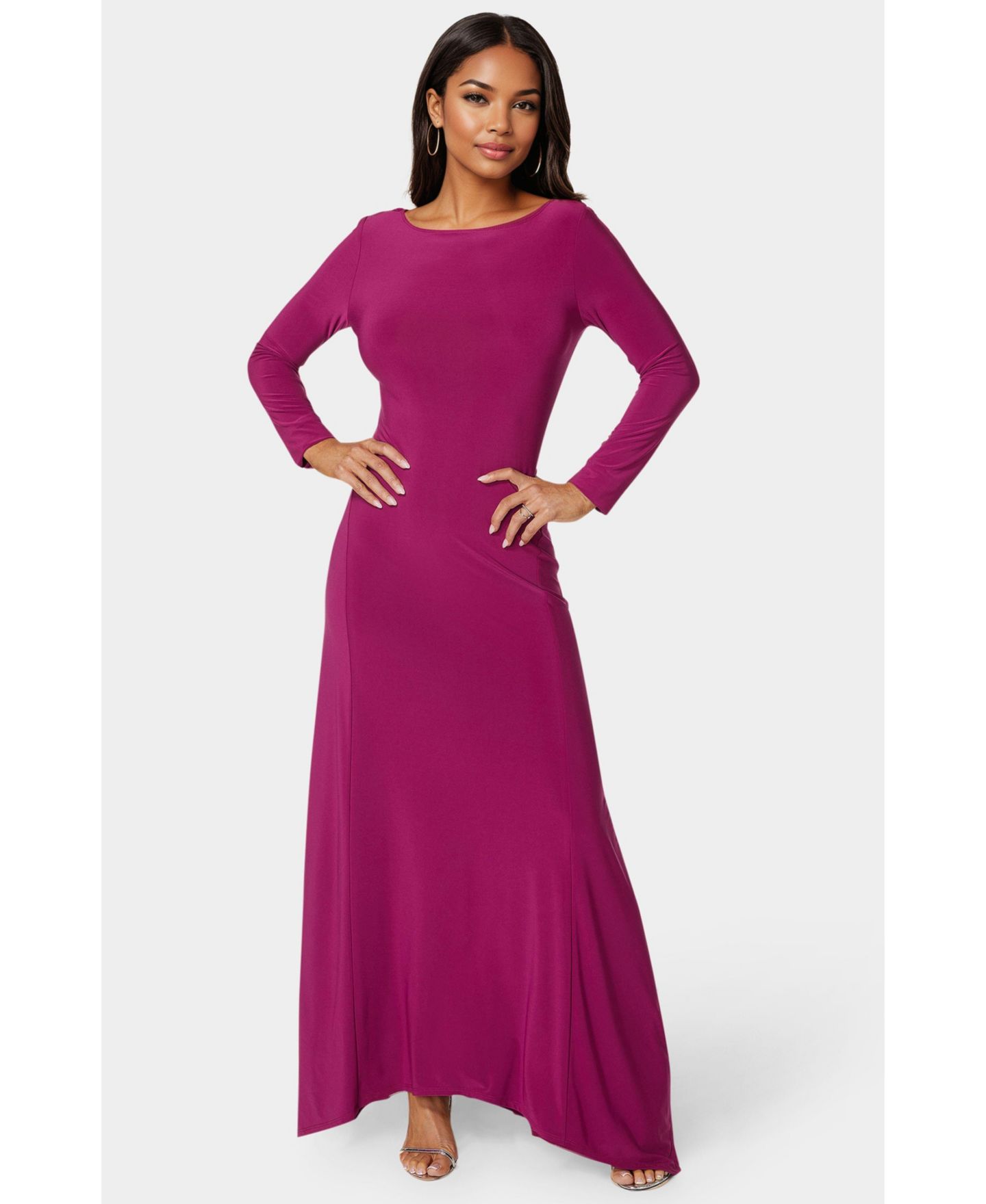 Женское платье Bebe Jersey Cowl Back Maxi, цвет: Фуксия — фото 1