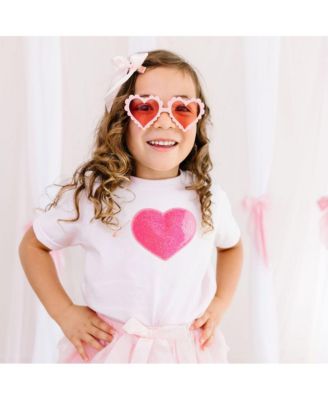 Baby Girls Heart Sequin Patch Short Sleeve T-Shirt