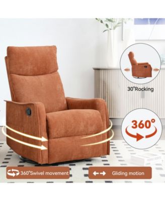 Heat Massage Manual Recliner Chair with Rocker and Swivel in Fabric for Living Room