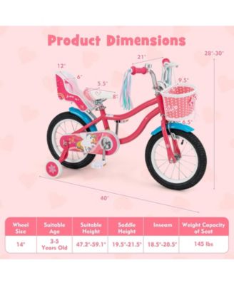 14 Inch Girls Bike for 3-8 Years Old Kids Bike with Doll Seat and Training Wheels
