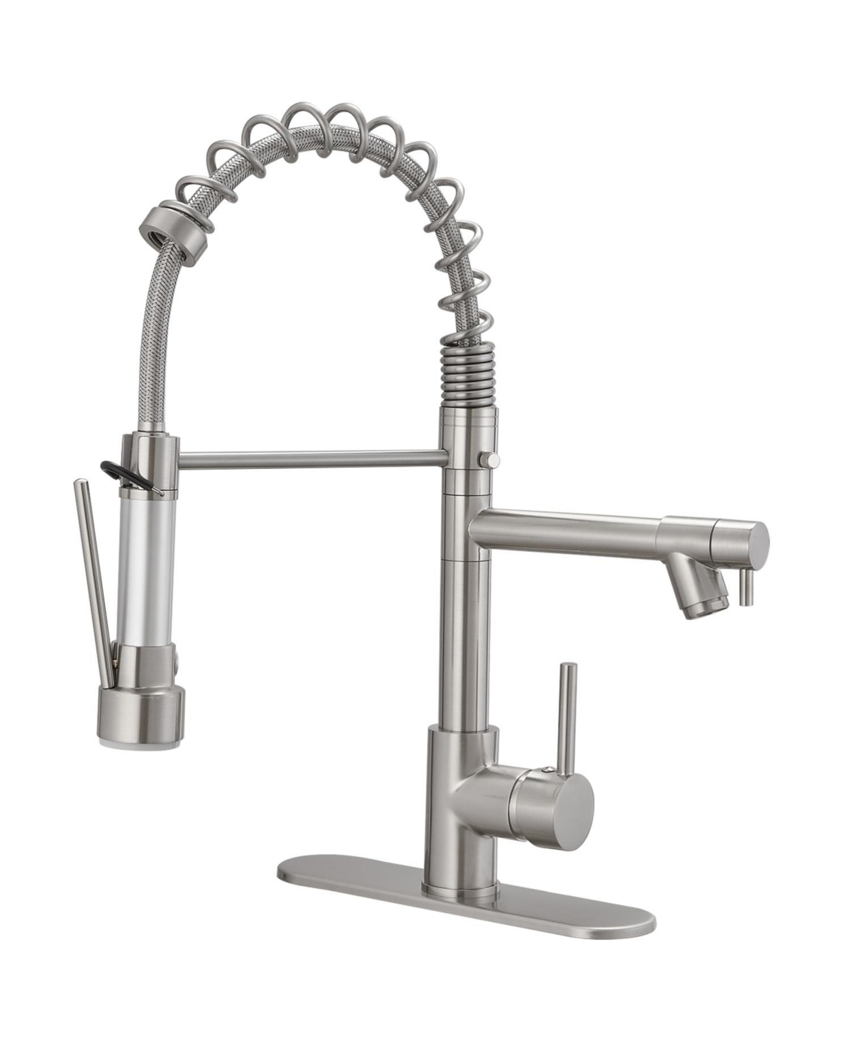 Single-Handle Pull-Down Sprayer 2 Spray High Arc Kitchen Faucet With Deck Plate in Brushed Nickel - Matte black
