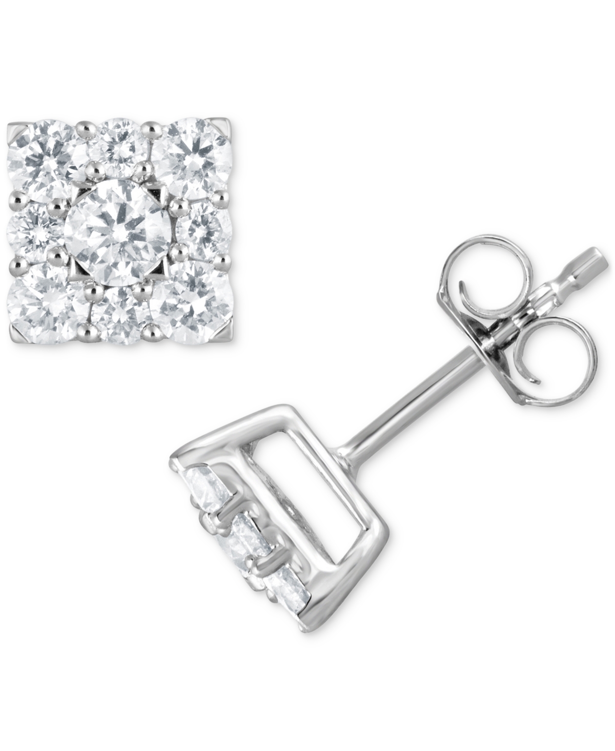 Forever Grown Diamonds Lab Grown Diamond Square Cluster Stud Earrings (1 Ct. T.w.) In Sterling Silver In Silver